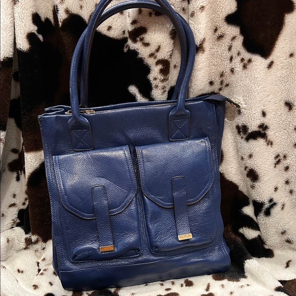 Kristen Bell Elegant Blue Leather Tote Bag